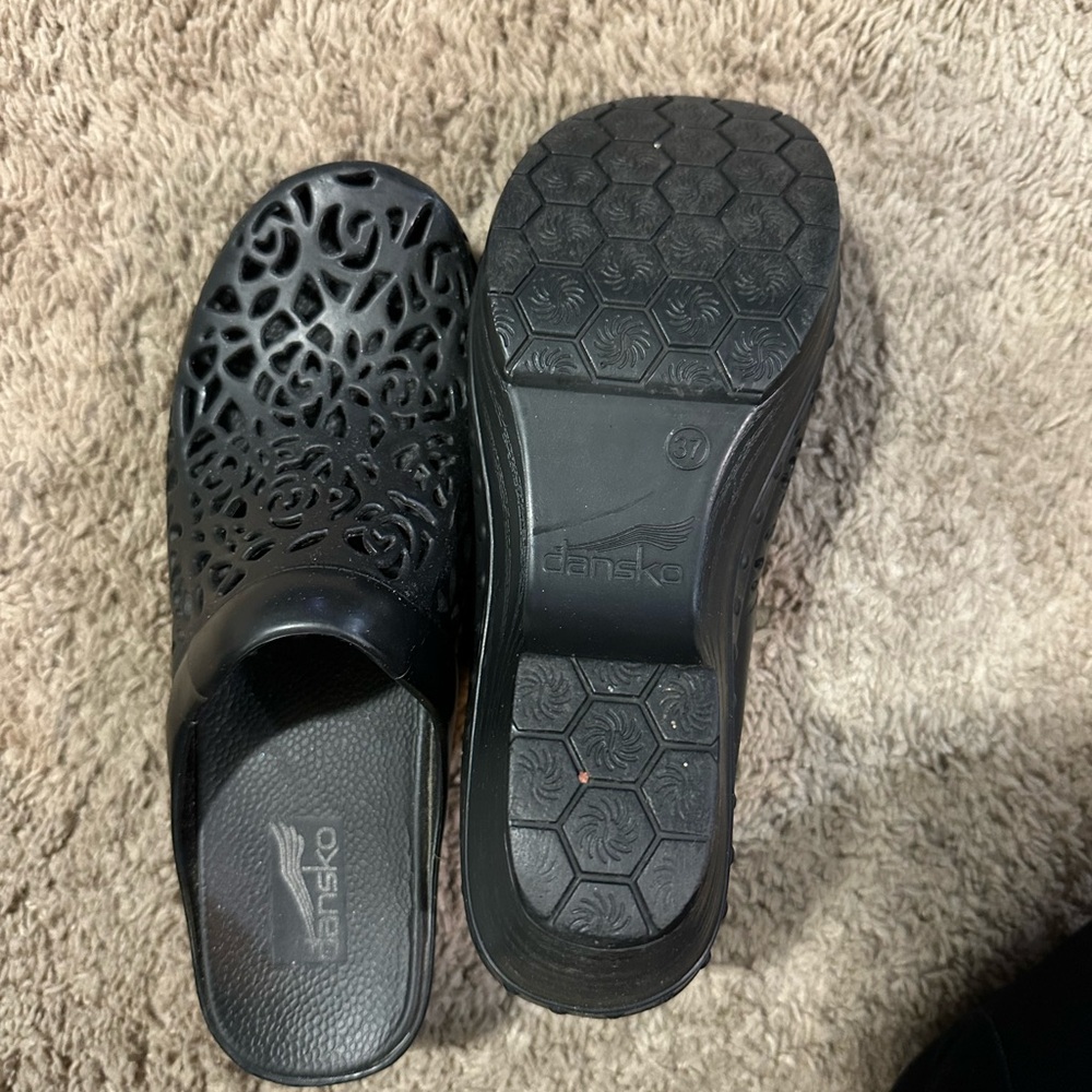 Dansko Black Mules with Intricate Design